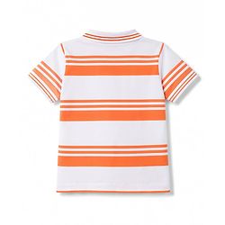 Babyhug Cotton Knit T-Shirt Half Sleeves Striped Polo with Graphics Multi Color 6-9 Months