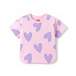 Babyhug Cotton Knit Half Sleeves Hearts Printed T-Shirt - Multicolor