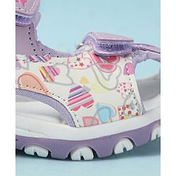 Cute Walk by Babyhug Velcro Closure Sandals with Heart Print - Purple