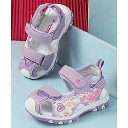 Cute Walk by Babyhug Velcro Closure Sandals with Heart Print - Purple