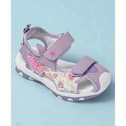 Cute Walk by Babyhug Velcro Closure Sandals with Heart Print - Purple