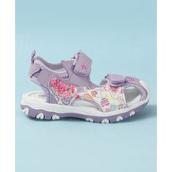 Cute Walk by Babyhug Velcro Closure Sandals with Heart Print - Purple