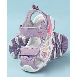 Cute Walk by Babyhug Velcro Closure Sandals with Heart Print - Purple