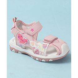 Cute Walk by Babyhug Velcro Closure Sandals with Heart Print - Purple