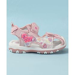 Cute Walk by Babyhug Velcro Closure Sandals with Heart Print - Purple