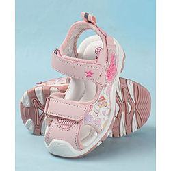 Cute Walk by Babyhug Velcro Closure Sandals with Heart Print - Purple