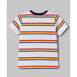 Babyhug 100% Cotton Single Jersey Knit Half Sleeves Striped Dungaree & T-Shirt with Cub Face Applique - Navy