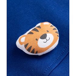 Babyhug 100% Cotton Single Jersey Knit Half Sleeves Striped Dungaree & T-Shirt with Cub Face Applique - Navy