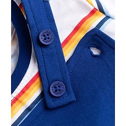 Babyhug 100% Cotton Single Jersey Knit Half Sleeves Striped Dungaree & T-Shirt with Cub Face Applique - Navy