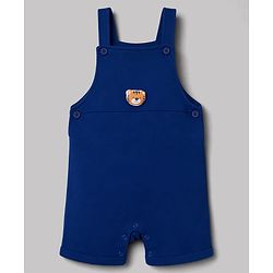Babyhug 100% Cotton Single Jersey Knit Half Sleeves Striped Dungaree & T-Shirt with Cub Face Applique - Navy