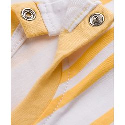 Babyhug 100% Cotton Knit Half Sleeves Striped & Text Embroidered Dungaree Set With T-Shirt - Khaki