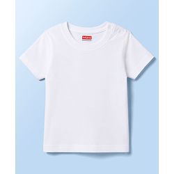 Babyhug 100% Cotton Single Jersey Knit Dungaree & Half Sleeves T-Shirt With Teddy Bear Emboridery - White
