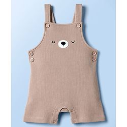 Babyhug 100% Cotton Single Jersey Knit Dungaree & Half Sleeves T-Shirt With Teddy Bear Emboridery - White
