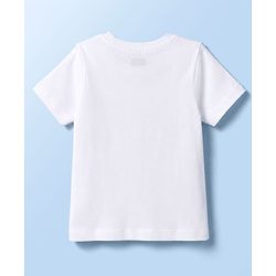 Babyhug 100% Cotton Single Jersey Knit Dungaree & Half Sleeves T-Shirt With Teddy Bear Emboridery - White