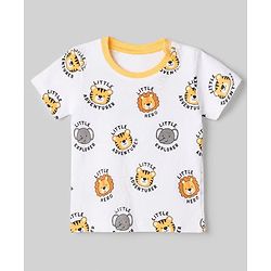 Babyhug 100% Cotton Waffle Knit Half Sleeves Tee and Dungaree with Knee Length and Lion Applique in White for 3-6 Months