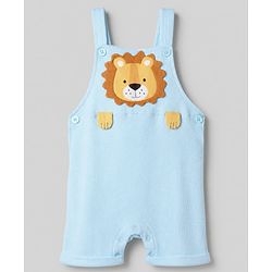 Babyhug 100% Cotton Waffle Knit Half Sleeves Tee and Dungaree with Knee Length and Lion Applique in White for 3-6 Months