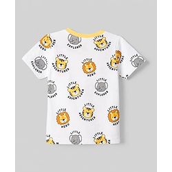 Babyhug 100% Cotton Waffle Knit Half Sleeves Tee and Dungaree with Knee Length and Lion Applique in White for 3-6 Months