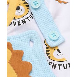 Babyhug 100% Cotton Waffle Knit Half Sleeves Tee and Dungaree with Knee Length and Lion Applique in White for 3-6 Months
