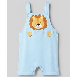 Babyhug 100% Cotton Waffle Knit Half Sleeves Tee and Dungaree with Knee Length and Lion Applique in White for 3-6 Months