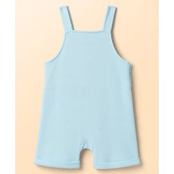 Babyhug 100% Cotton Knit Half Sleeves Striped & Bear Text Printed Dungaree With Inner Tee - Light Blue