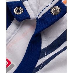 Babyhug 100% Cotton Knit Half Sleeves Striped & Bear Text Printed Dungaree With Inner Tee - Light Blue