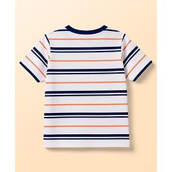 Babyhug 100% Cotton Knit Half Sleeves Striped & Bear Text Printed Dungaree With Inner Tee - Light Blue