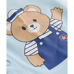 Babyhug 100% Cotton Knit Half Sleeves Striped & Bear Text Printed Dungaree With Inner Tee - Light Blue