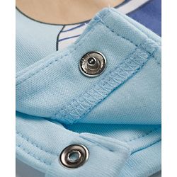 Babyhug 100% Cotton Knit Half Sleeves Striped & Bear Text Printed Dungaree With Inner Tee - Light Blue
