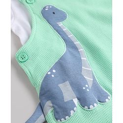 Babyhug 100% Cotton Single Jersey Knit Half Sleeves Dino Applique Dungaree With Inner Tee - White