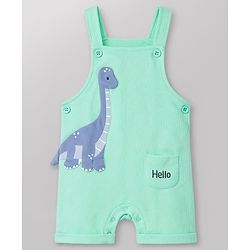 Babyhug 100% Cotton Single Jersey Knit Half Sleeves Dino Applique Dungaree With Inner Tee - White