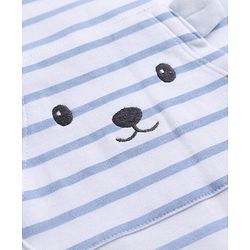 Babyhug 100% Cotton Knit Half Sleeves Striped & Animal Embroidered Dungaree With Text Printed Tee - Light Blue