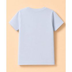Babyhug 100% Cotton Knit Half Sleeves Striped & Animal Embroidered Dungaree With Text Printed Tee - Light Blue