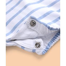 Babyhug 100% Cotton Knit Half Sleeves Striped & Animal Embroidered Dungaree With Text Printed Tee - Light Blue