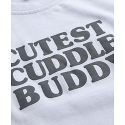 Babyhug 100% Cotton Knit Half Sleeves Striped & Animal Embroidered Dungaree With Text Printed Tee - Light Blue