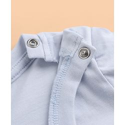 Babyhug 100% Cotton Knit Half Sleeves Striped & Animal Embroidered Dungaree With Text Printed Tee - Light Blue