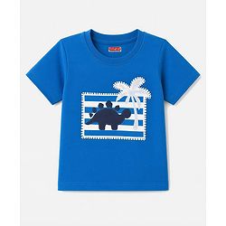 Babyhug 100% Cotton Interlock Knit Half Sleeves T-Shirt & Striped Shorts With Dino Print - Blue