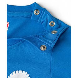 Babyhug 100% Cotton Interlock Knit Half Sleeves T-Shirt & Striped Shorts With Dino Print - Blue