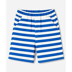 Babyhug 100% Cotton Interlock Knit Half Sleeves T-Shirt & Striped Shorts With Dino Print - Blue
