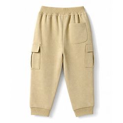 Babyhug Cotton Terry Knit Full Length Solid Lounge Pant with Cargo Pockets & Best Team Text Print - Cream