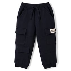 Babyhug Cotton Terry Knit Full Length Lounge Pant With Cargo Pockets & Patch - Black
