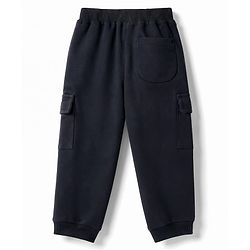 Babyhug Cotton Terry Knit Full Length Lounge Pant With Cargo Pockets & Patch - Black