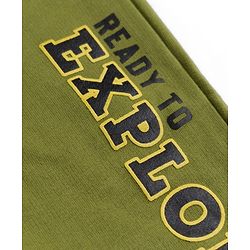 Babyhug 100% Cotton Terry Knit Full Length Joggers With Ready To Explore Text Print - Green