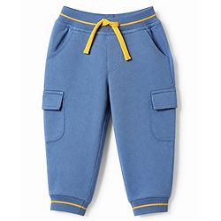 Babyhug Cotton Terry Knit Lounge Pant with Ribbed Waist - Blue