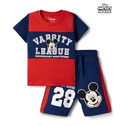 Babyhug Disney Single Jersey Knit Half Sleeves T-Shirt & Shorts Set With Mickey Mouse Graphics - Multicolor