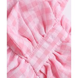 Babyhug Seer Sucker 100% Cotton Woven Sleeveless Top with Bow Applique and Checks Print - Pink