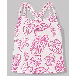 Babyhug 100% Cotton Knit Sleeveless Tropical Theme Printed Top - Pink & White