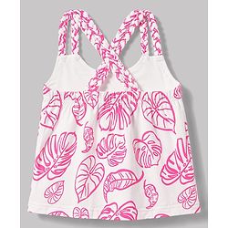 Babyhug 100% Cotton Knit Sleeveless Tropical Theme Printed Top - Pink & White