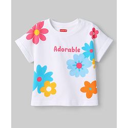 Babyhug 100% Cotton Knit Half Sleeves Floral Printed Oversized Top - Multicolor