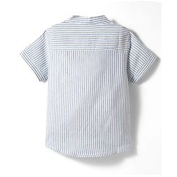 Babyhug Cotton Woven Half Sleeves Striped Kurta Style Shirt & Denim Shorts Set - Blue