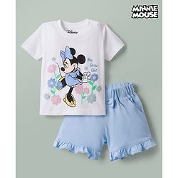 Babyhug Disney Single Jersey Knit Half Sleeves T-Shirt & Shorts With Minnie Mouse Graphics - Multicolor